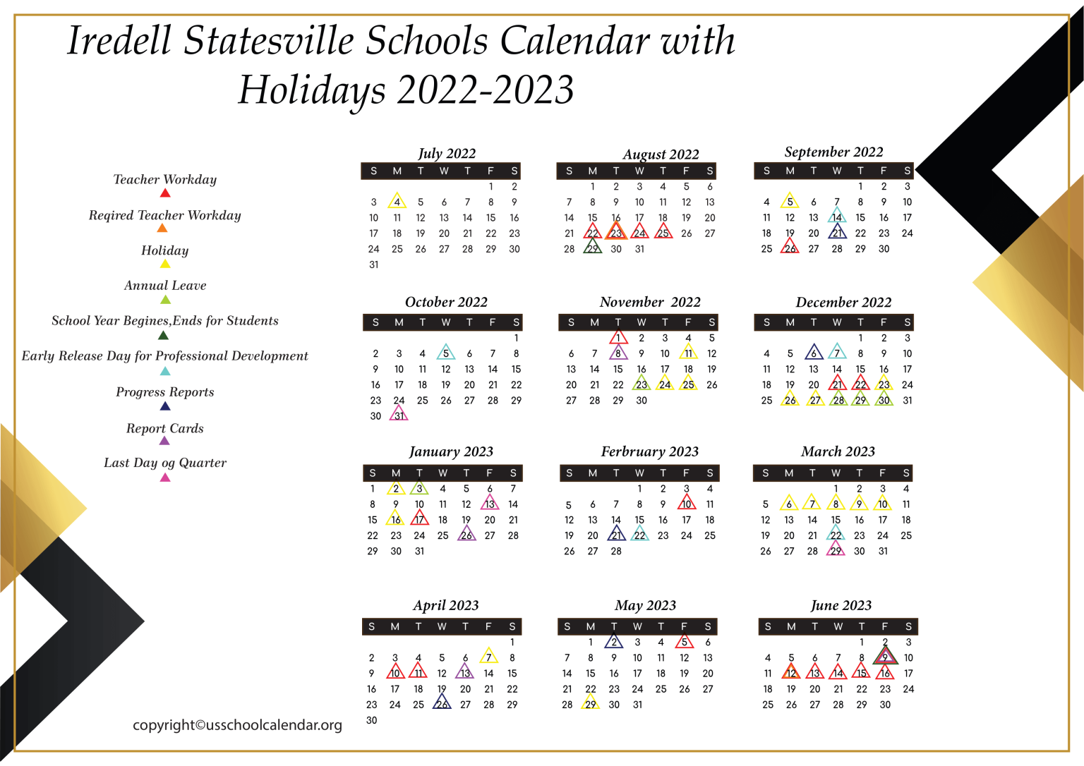 Iredell Statesville Schools Calendar with Holidays 2022 2023