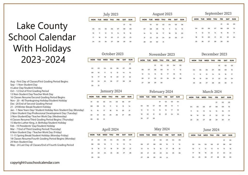 Lake County School Calendar