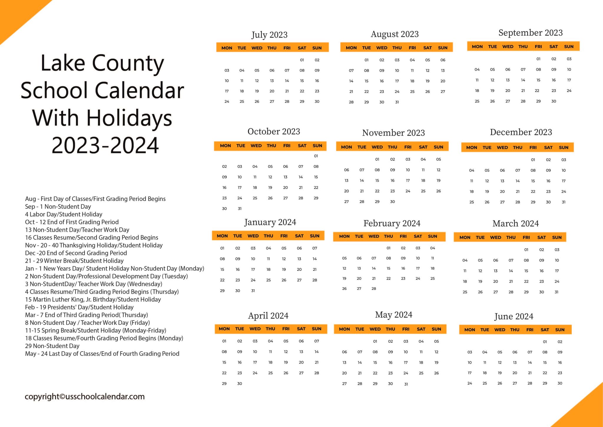 Lake County School Calendar With Holidays 20232024