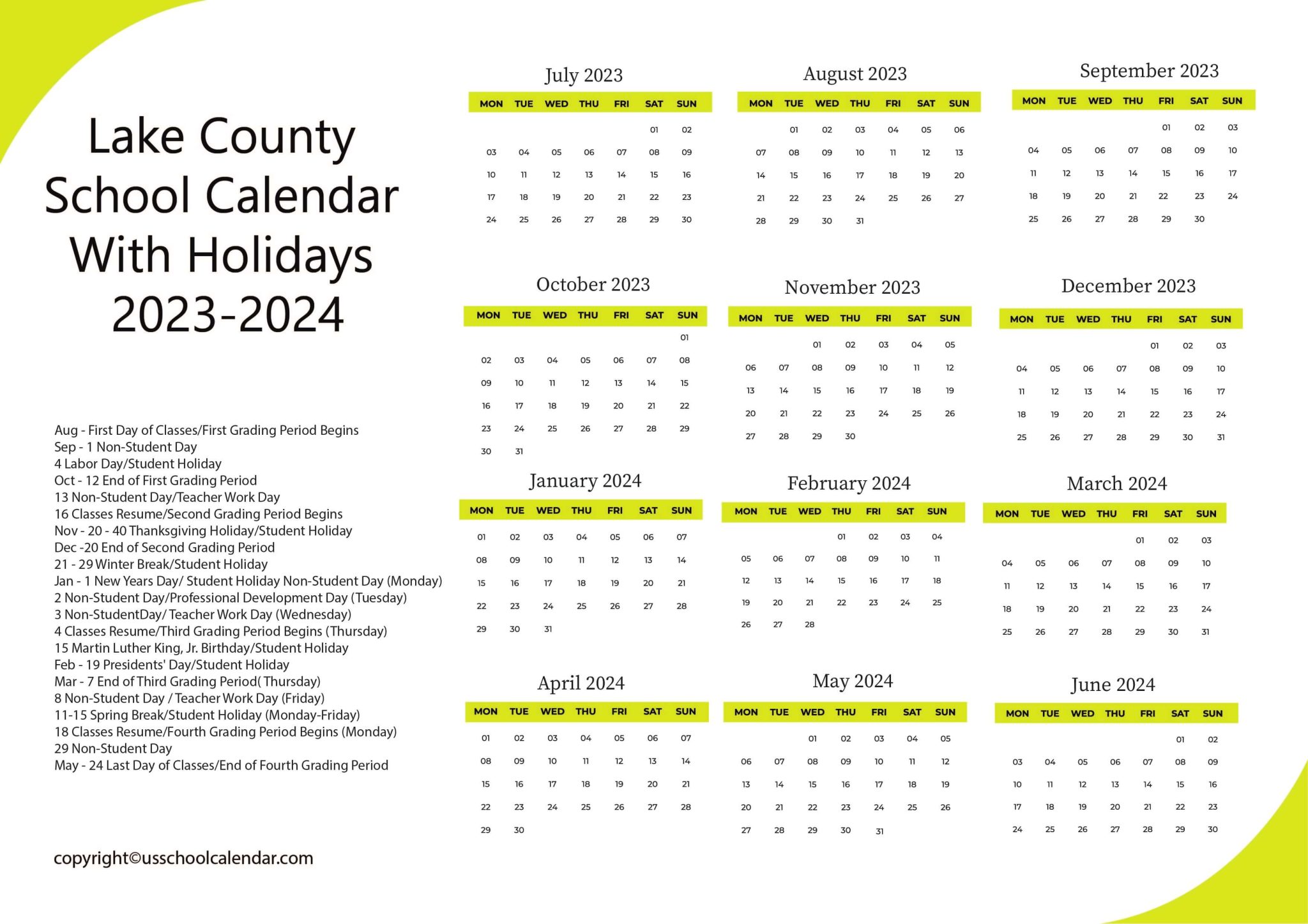 Lake County School Calendar With Holidays 20232024