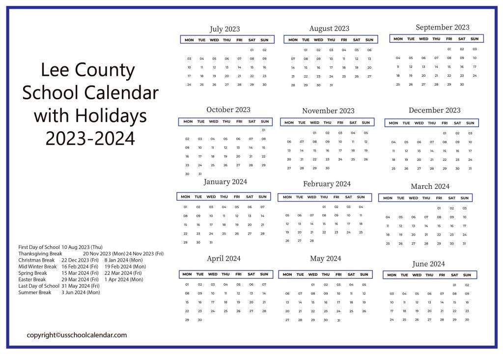 Lee County School District Calendar 