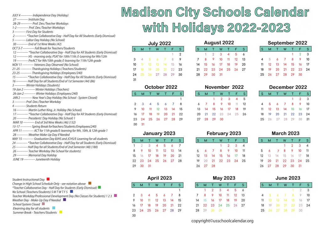 Madison City Schools Holidays US School Calendar