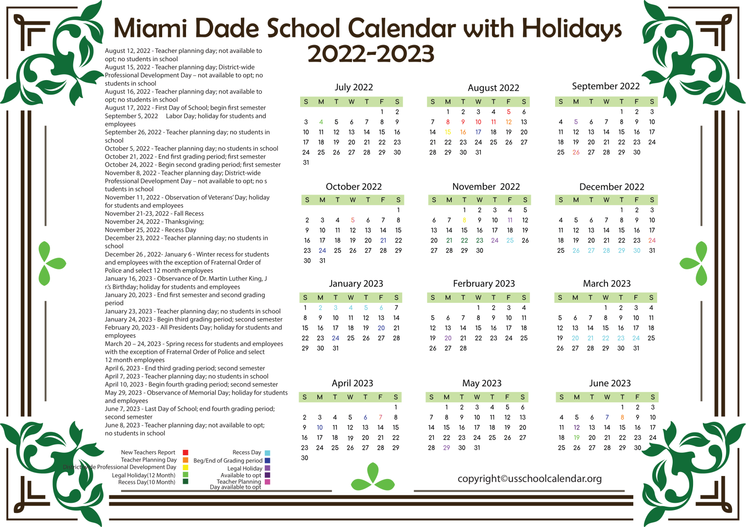 Miami Dade School Calendar with Holidays 20222023