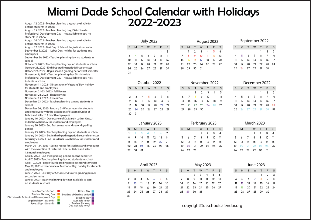 Miami Dade School Calendar With Holidays 2022 2023