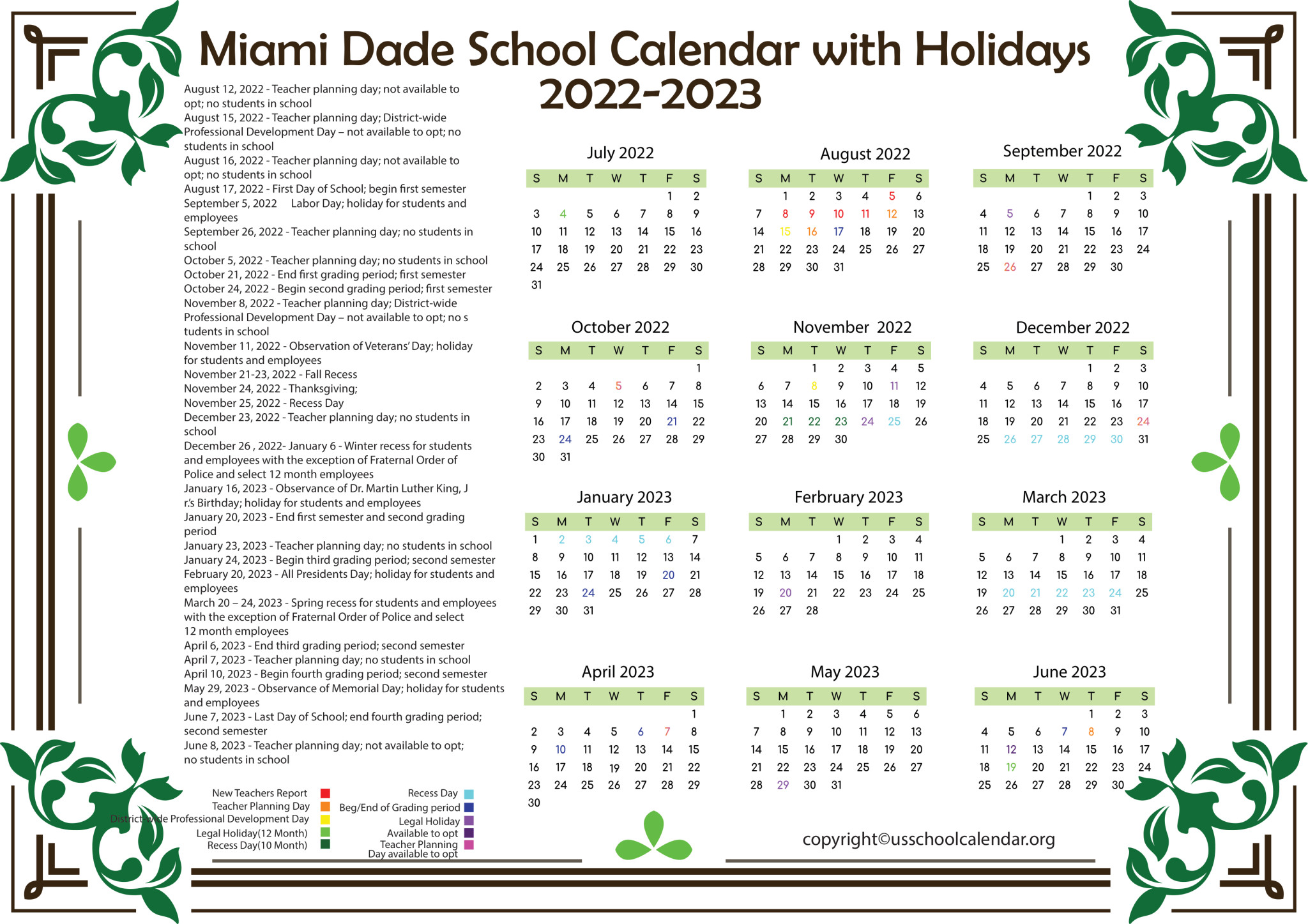 Miami Dade School Calendar US School Calendar