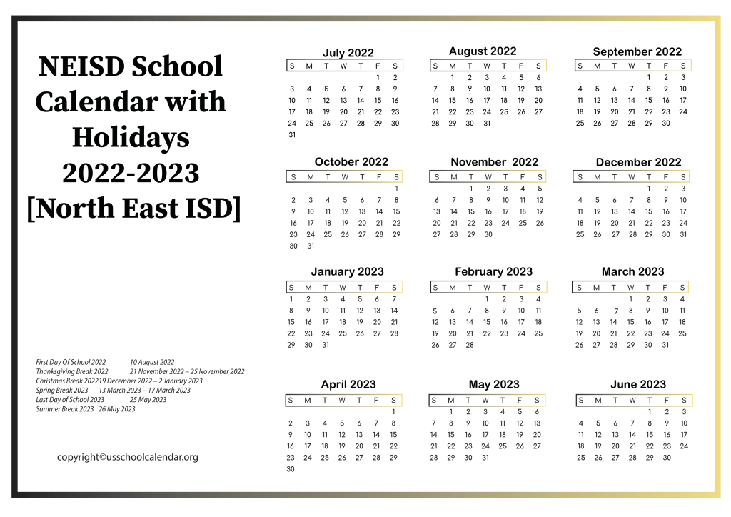 NEISD School Calendar with Holidays 2022-2023 [North East ISD]