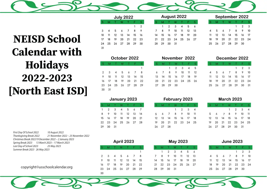 NEISD School Calendar with Holidays 2022-2023 [North East ISD] 2