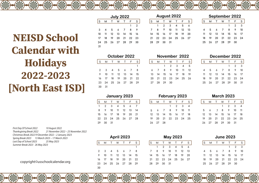  North East ISD NEISD School Calendar With Holidays 2022 2023