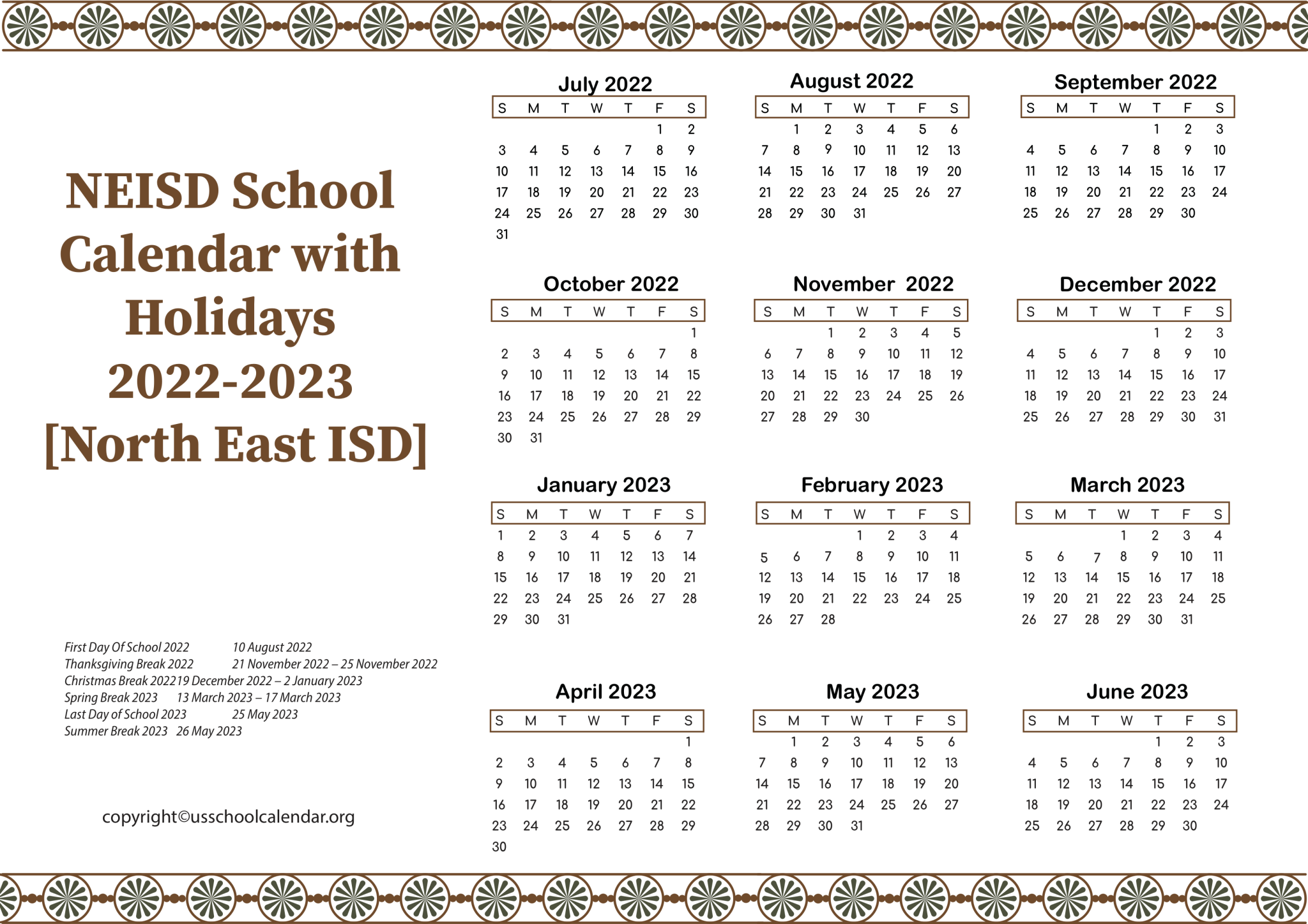 NEISD School Calendar 2023 US School Calendar