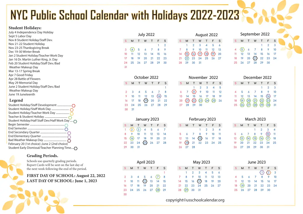 NISD School Calendar with Holidays 2022-2023 [Northside ISD]