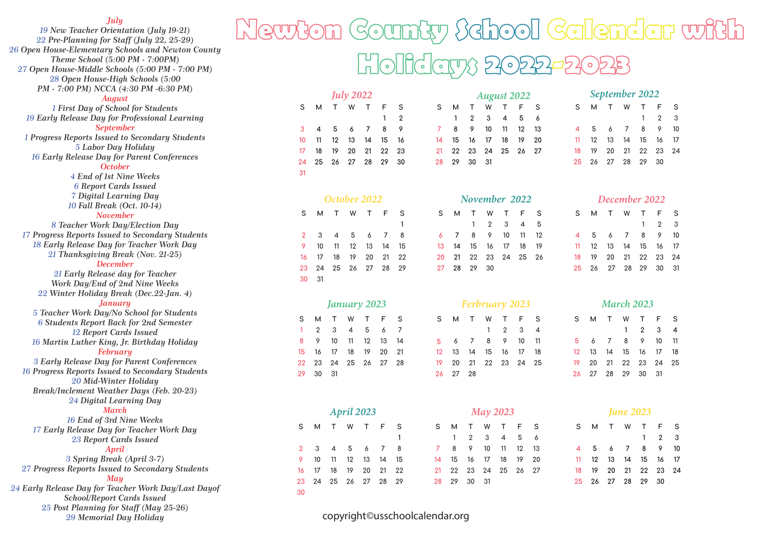 Newton County Calendar - Customize and Print