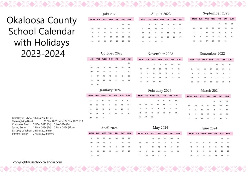 Okaloosa County School Holiday Calendar