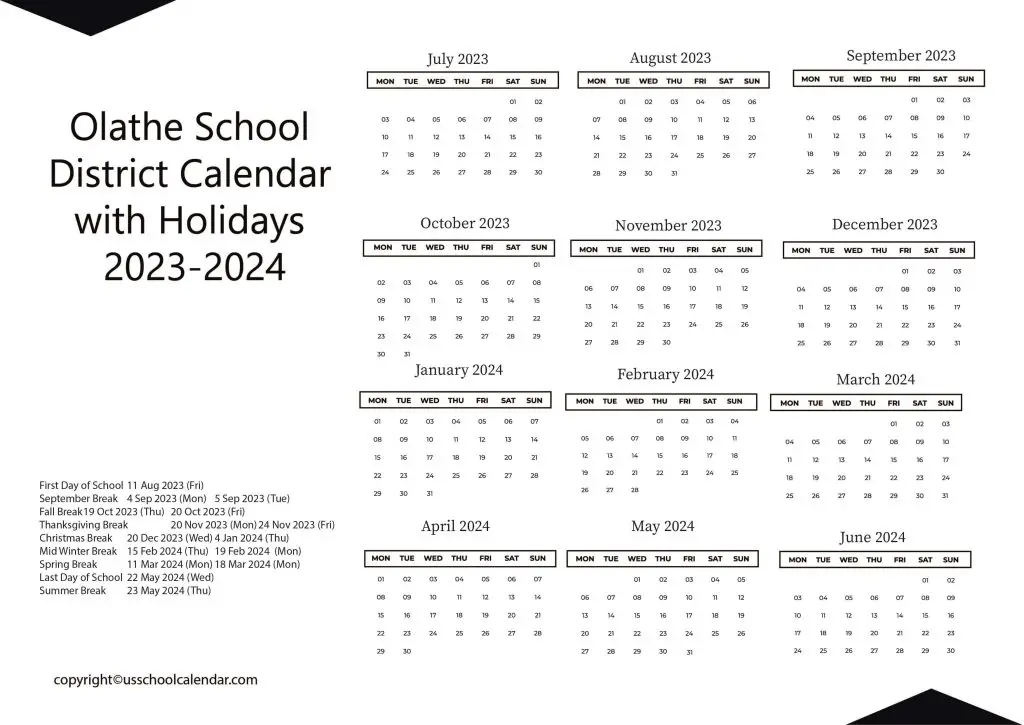 Olathe Kansas School District Calendar