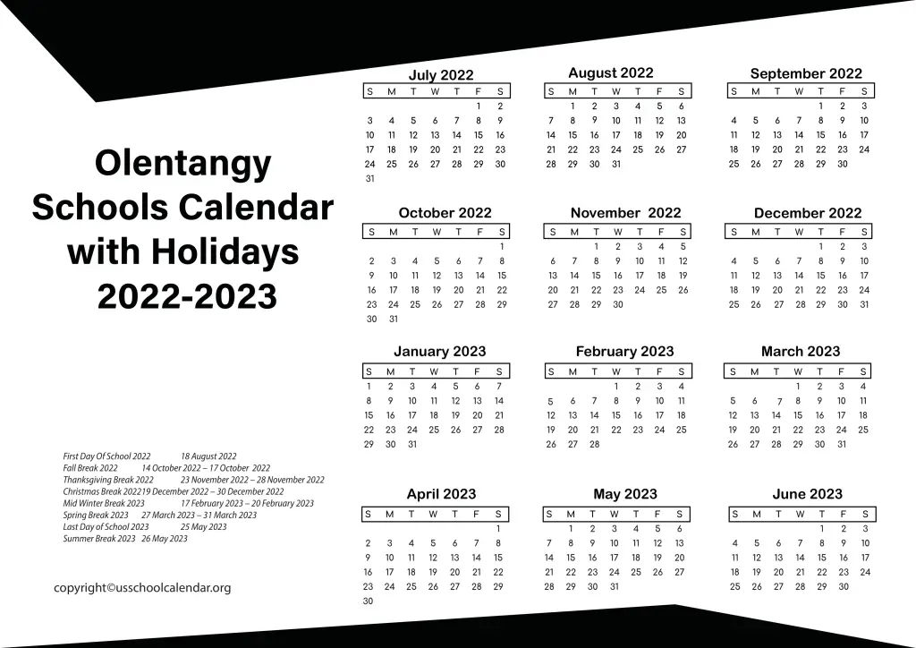 Olentangy Schools Calendar with Holidays 2022-2023 2