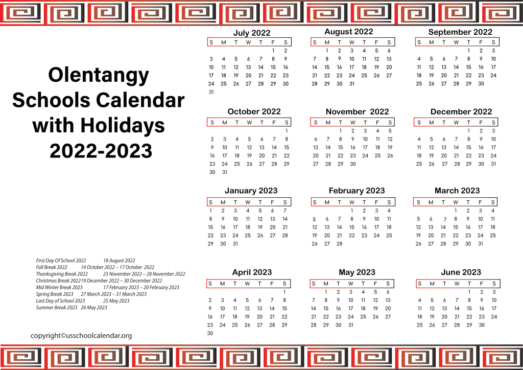 Olentangy Schools Calendar with Holidays 2022-2023 3