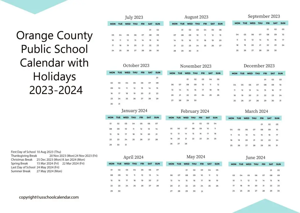 Orange County Public School Calendar
