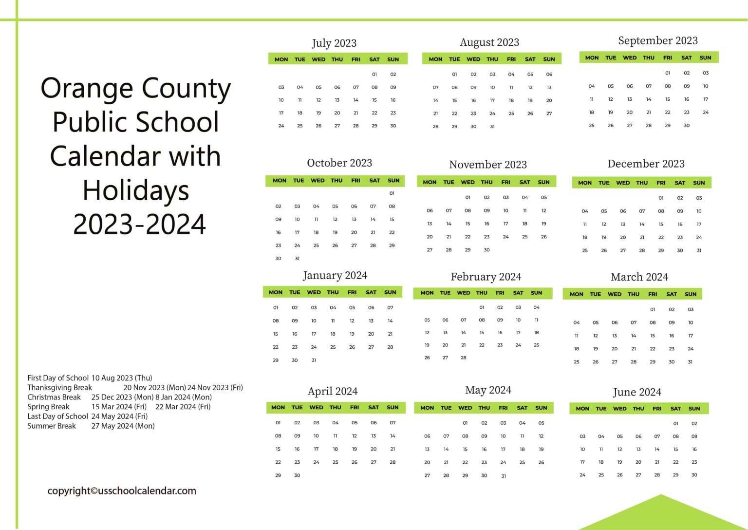 Orange County Public School Calendar with Holidays 20232024