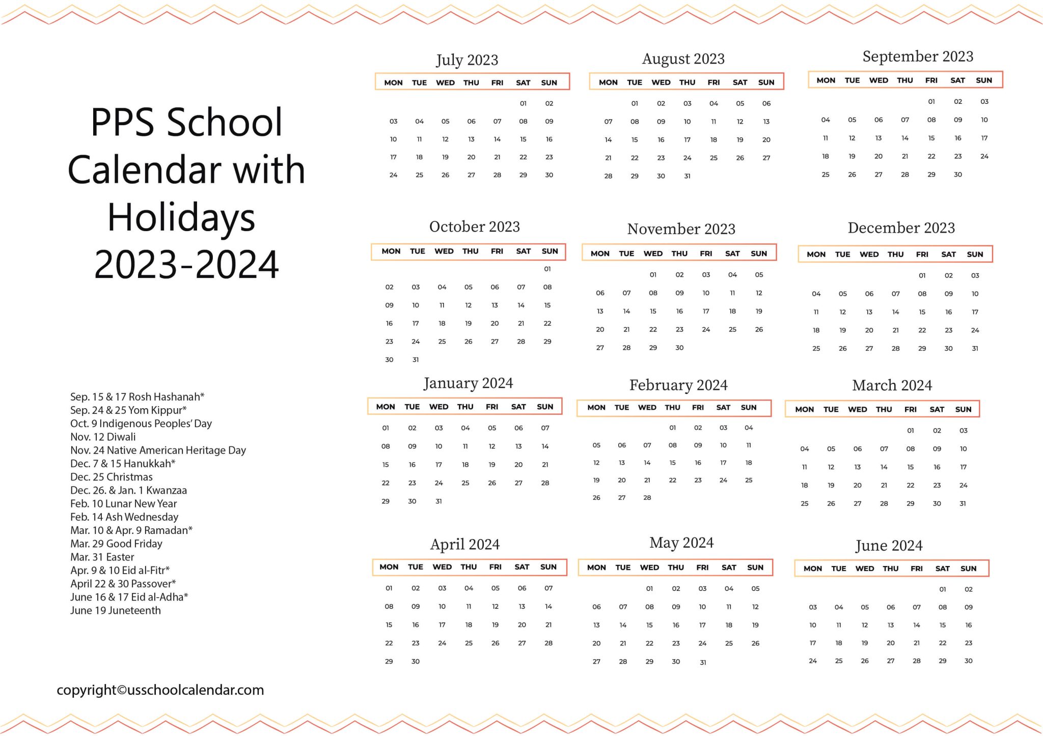 PPS School Calendar Holidays 202324 [Portland Public Schools]