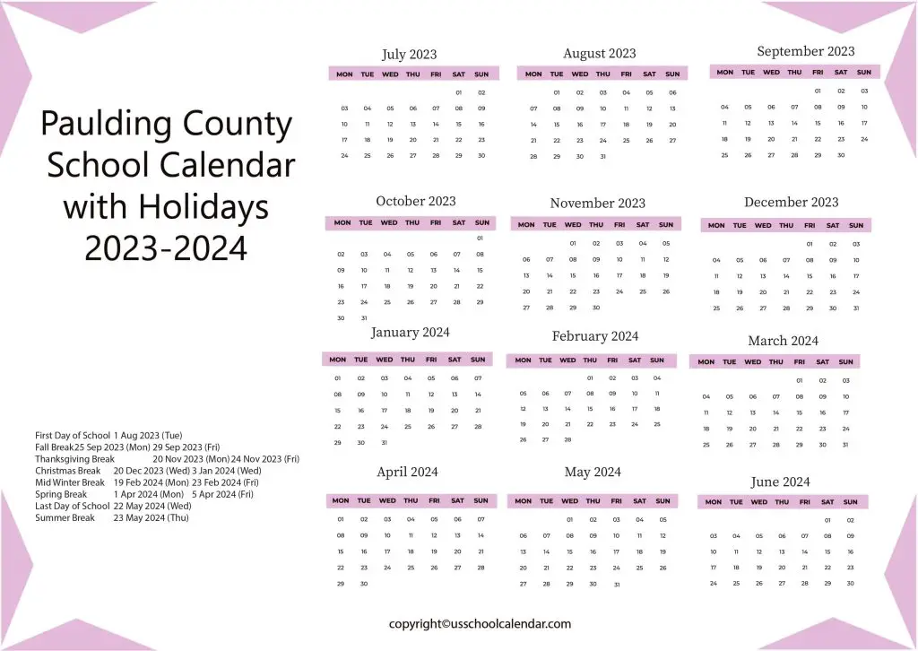 Paulding County School Calendar