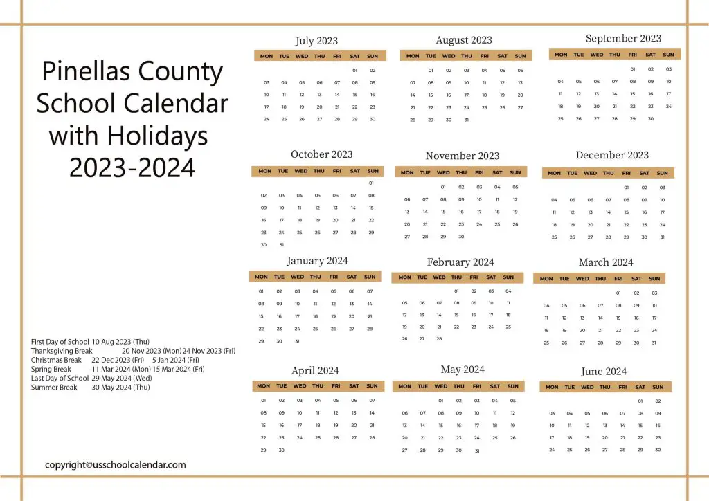 Pinellas County School Calendar