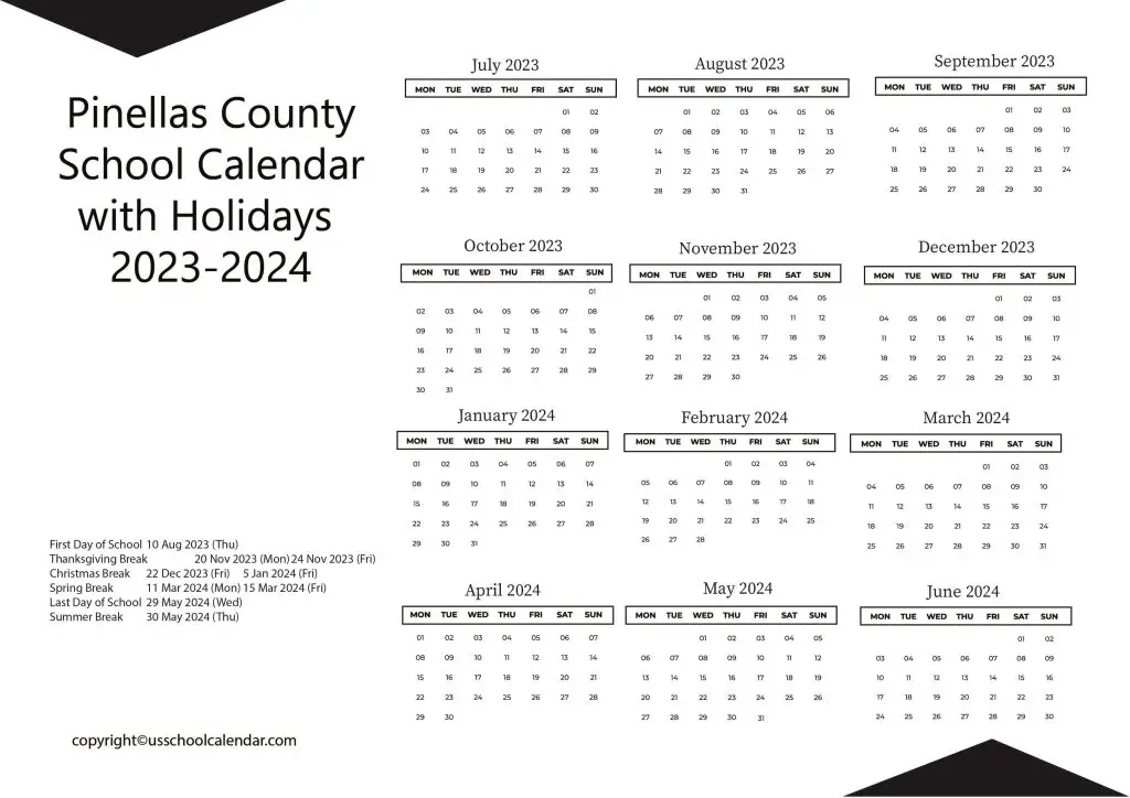 Pinellas County School District Calendar