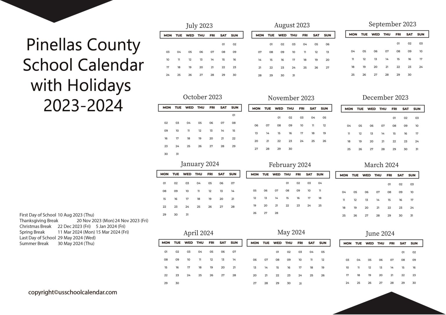 Pinellas County School Calendar with Holidays 20232024