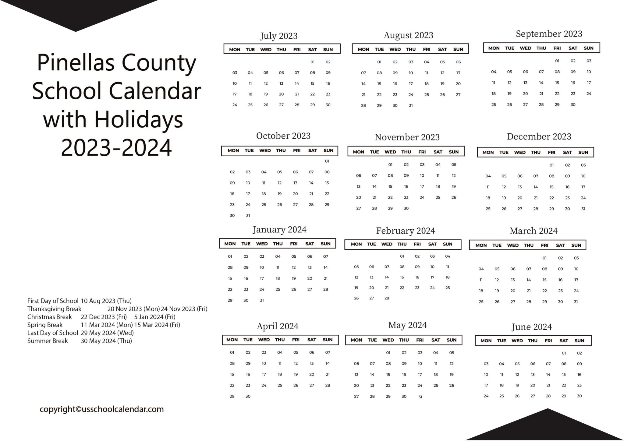 Pinellas County School Calendar with Holidays 20232024