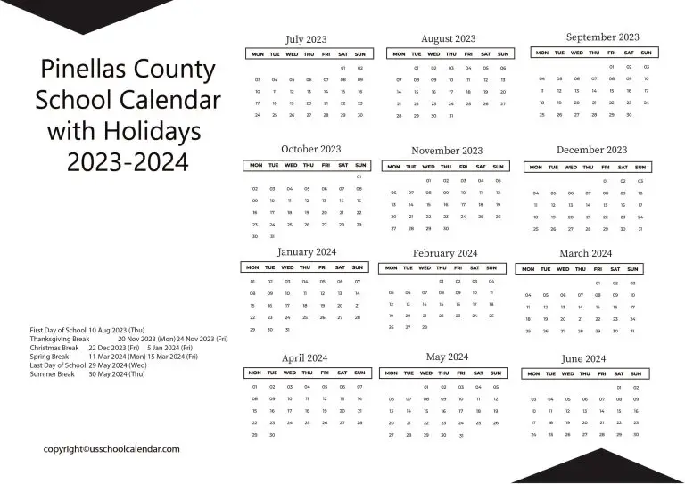 Pinellas County School Calendar with Holidays 20252025