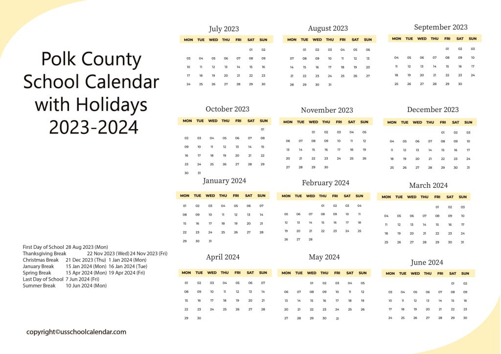 Polk County School Calendar