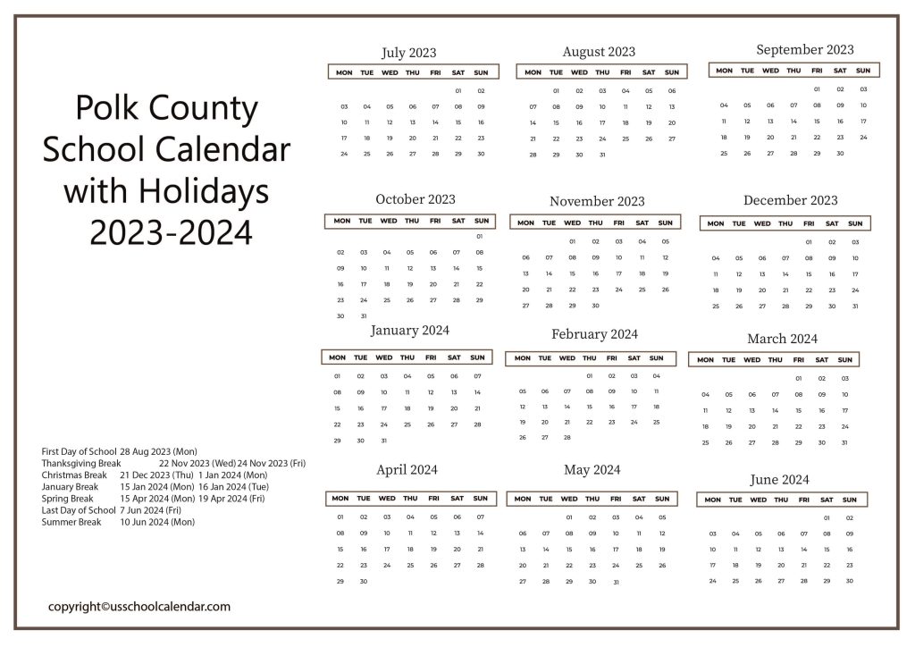 Polk County School District Calendar