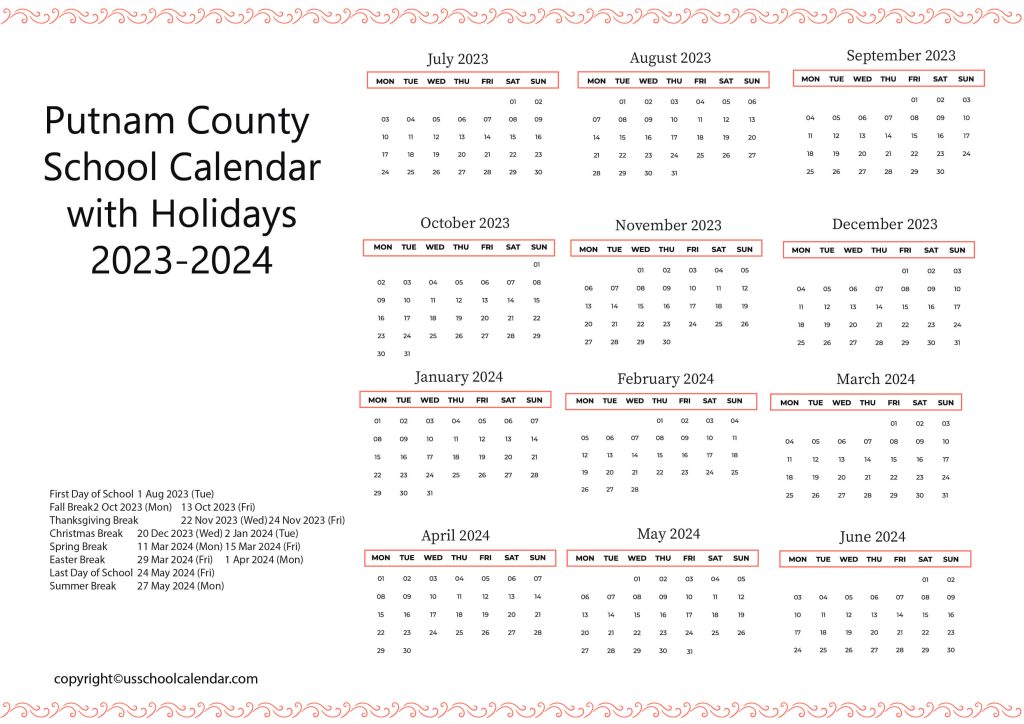 Putnam County Community Unit School District 535 Calendar