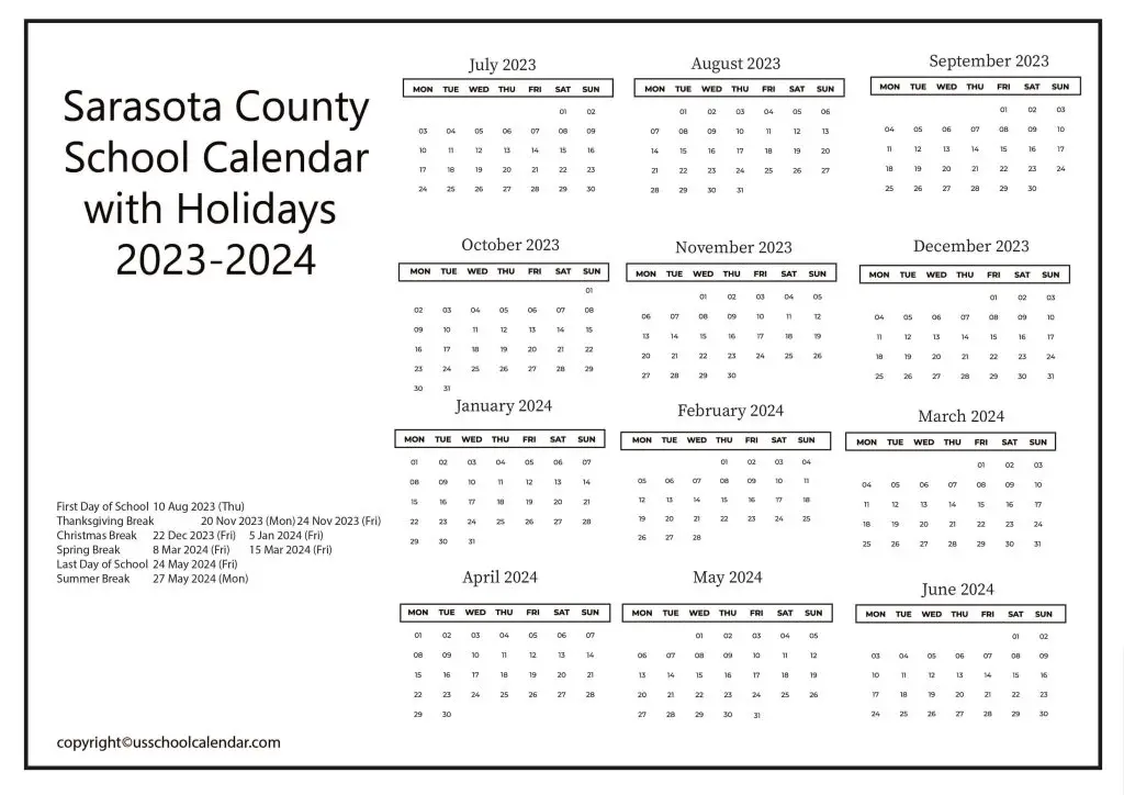 Sarasota County School Calendar