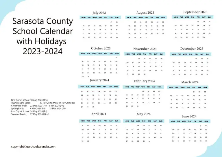 Sarasota County School Calendar with Holidays 20252025