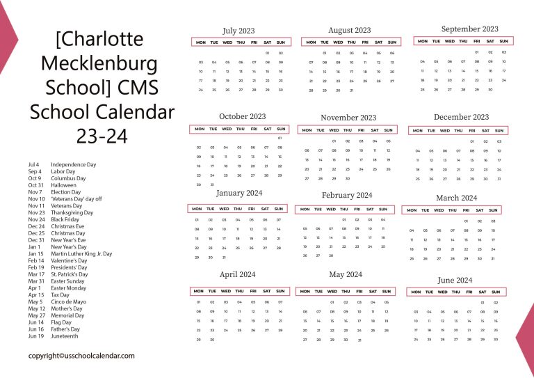 Charlotte Mecklenburg School CMS School Calendar 23 24