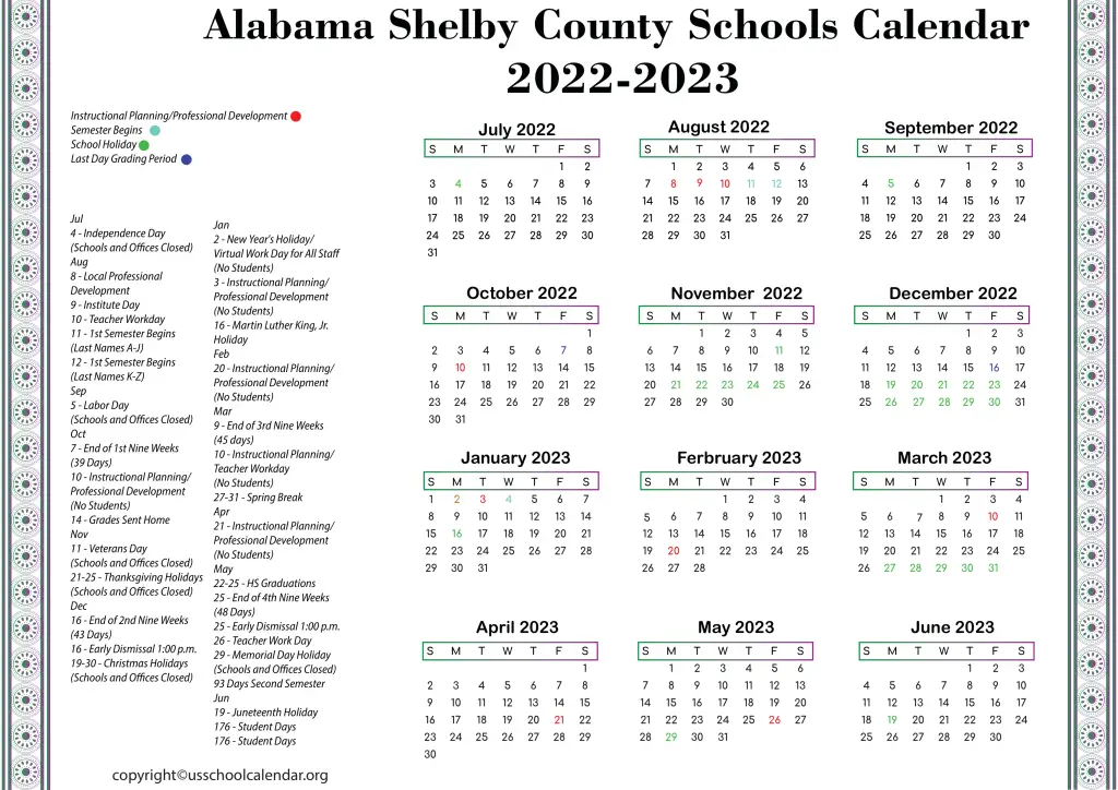 Alabama Shelby County Schools Calendar 2022-2023 3