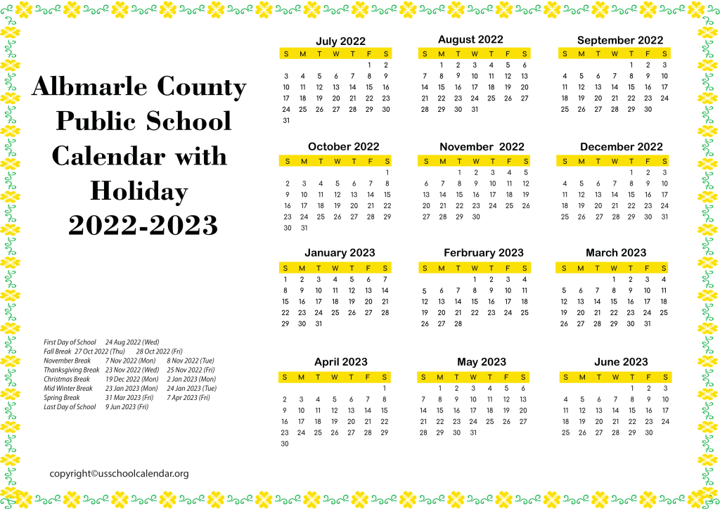 Albemarle County Public School Calendar with Holiday 2022-2023