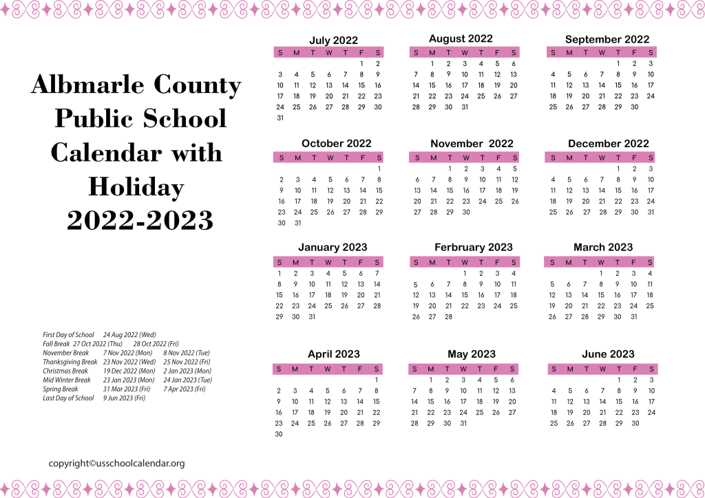 Albemarle County Public School Calendar with Holiday 2022-2023 2