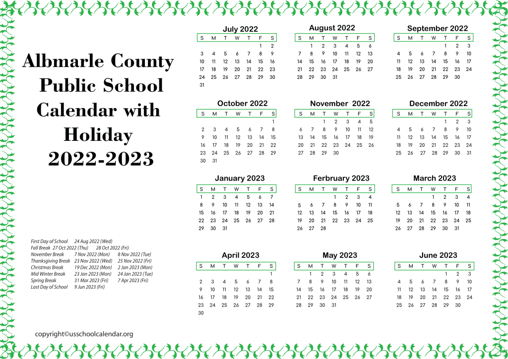 Albemarle County Public School Calendar with Holiday 2022-2023 3