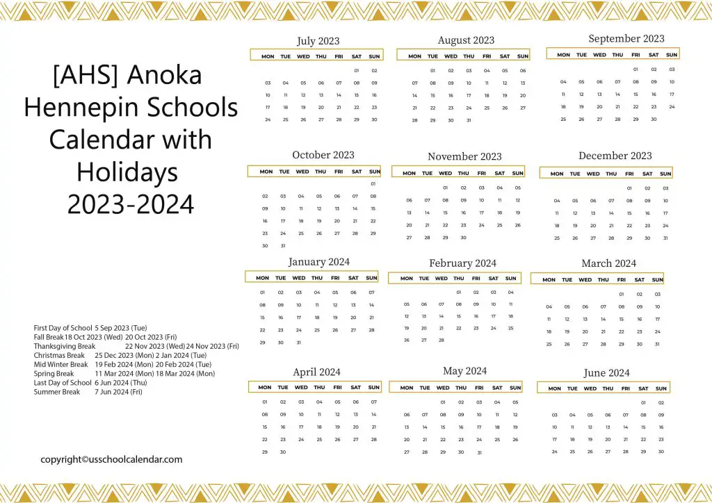 Anoka Hennepin Schools Holiday Calendar