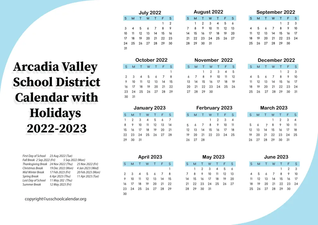 Arcadia Valley School District Calendar with Holidays 2022-2023 3