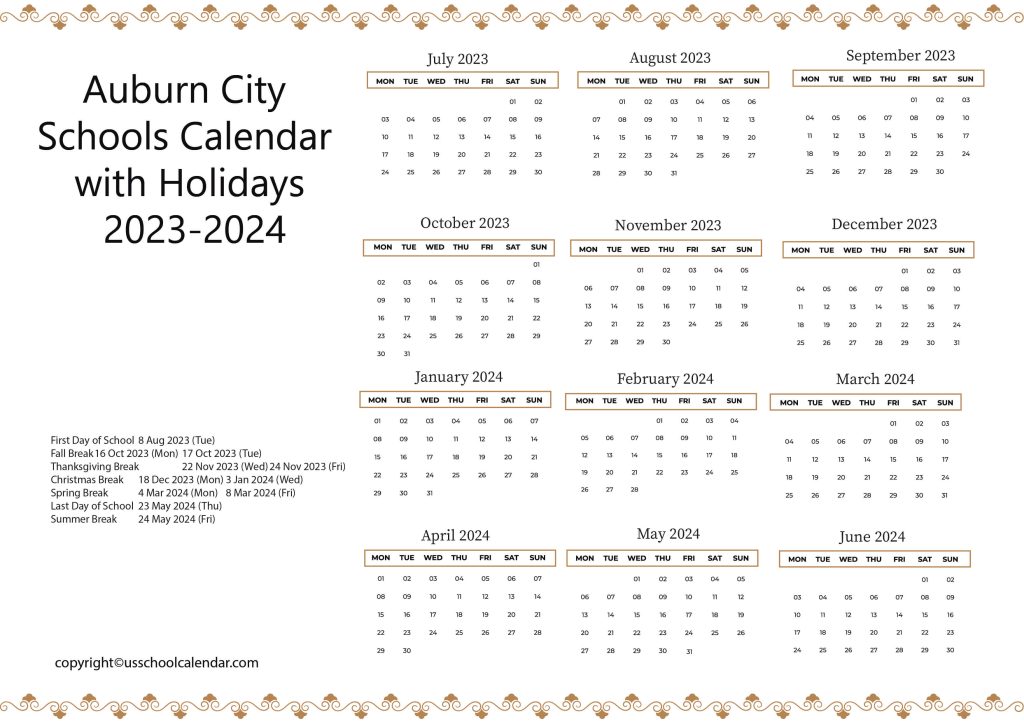Auburn City School Calendar