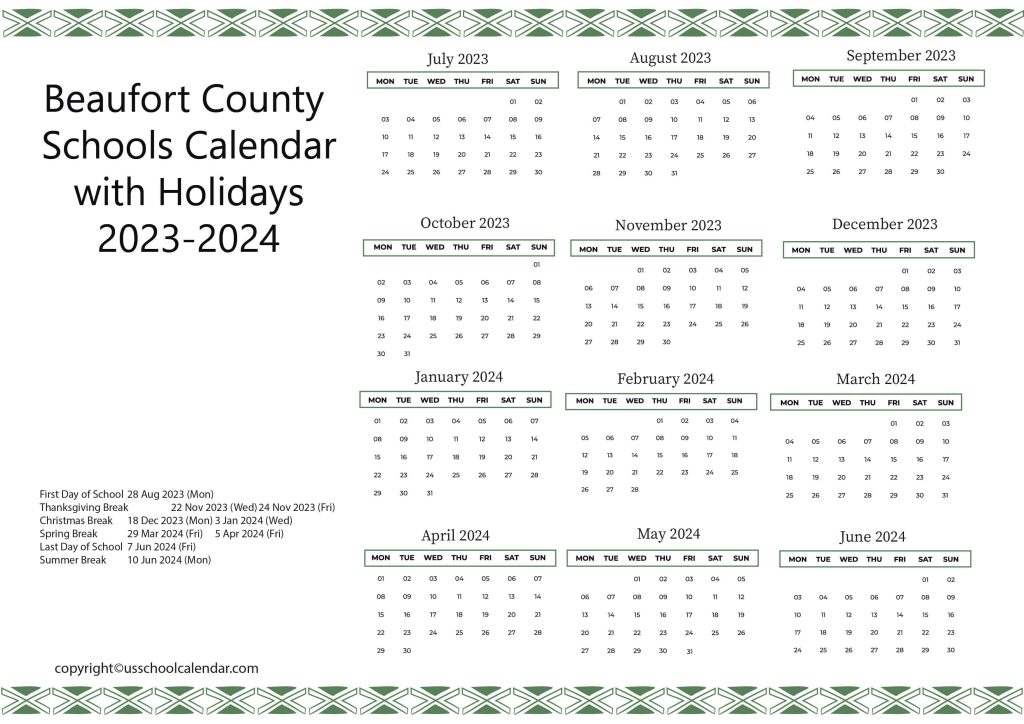 Beaufort County Schools Holiday Calendar