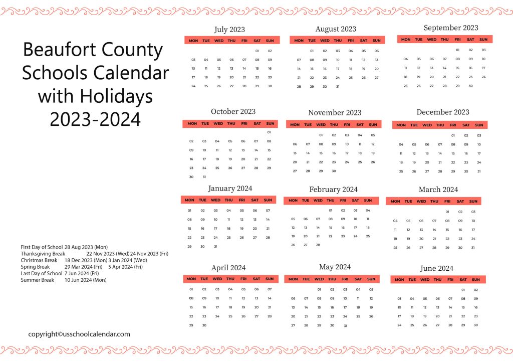 Beaufort Schools Calendar