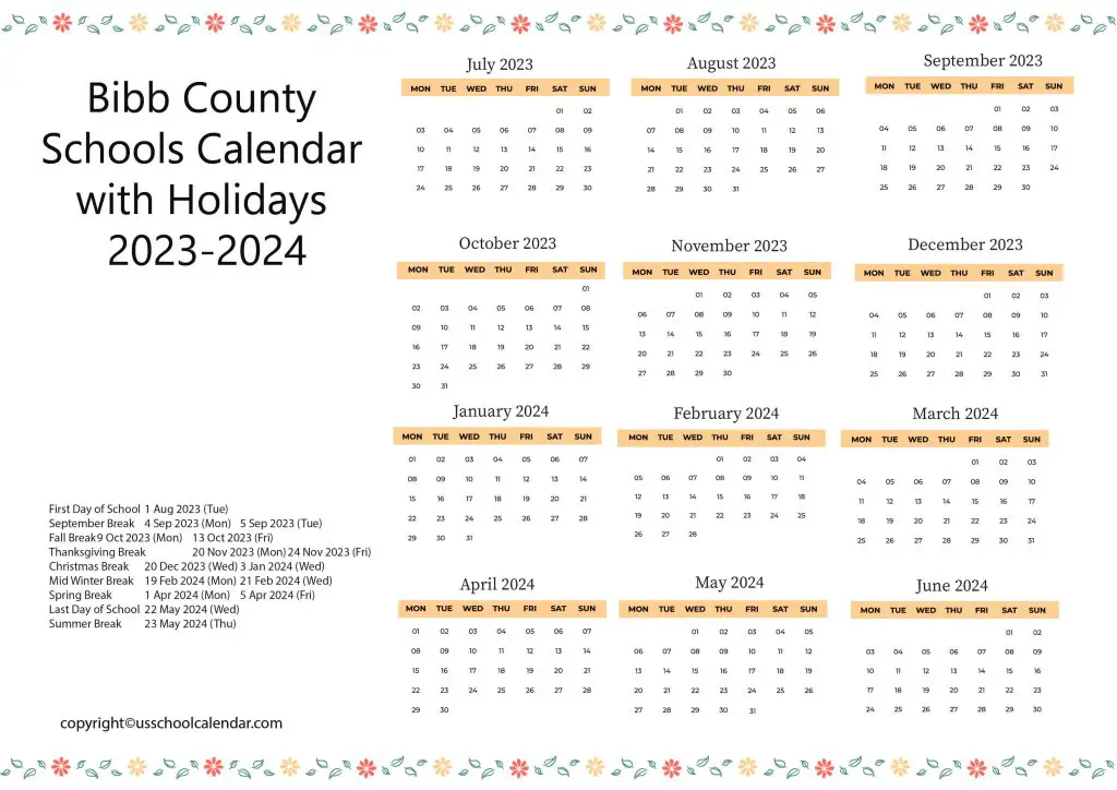 Bibb County School District Calendar