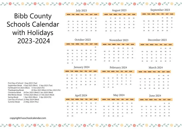 Bibb County Schools Calendar with Holidays 20232024