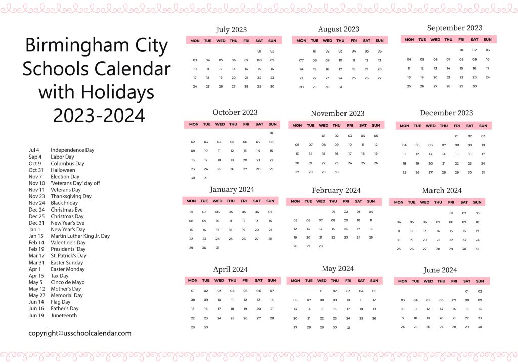 Birmingham City School Calendar