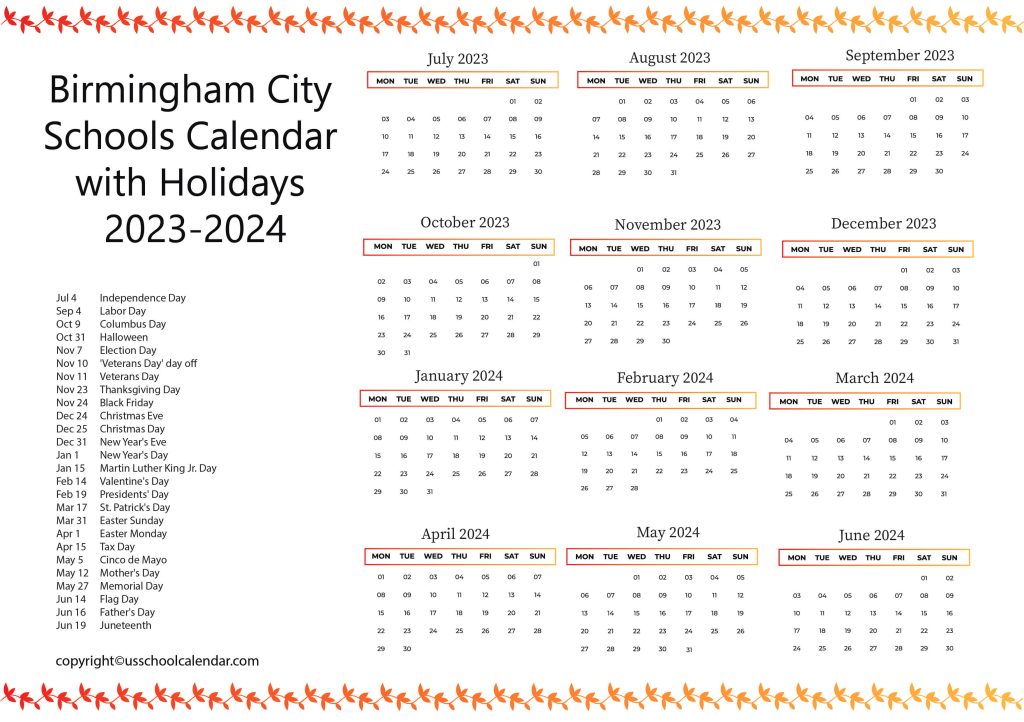 Birmingham City Schools Calendar