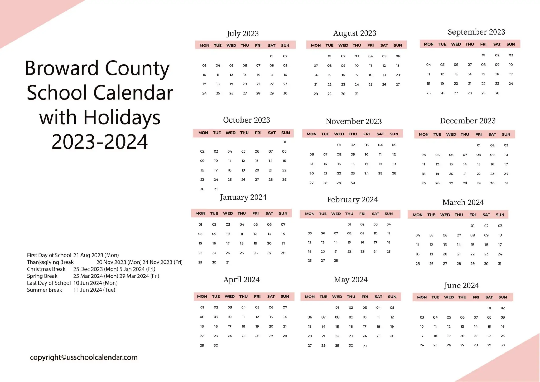 Broward County School Calendar with Holidays 20232024