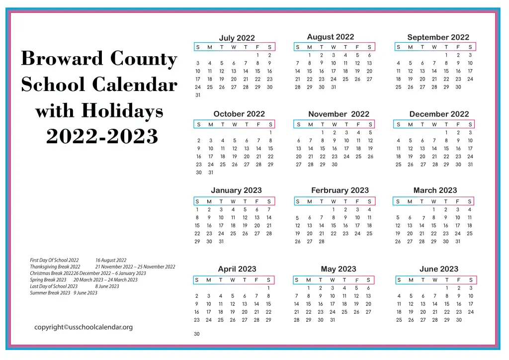 Broward County School Calendar 2023 US School Calendar