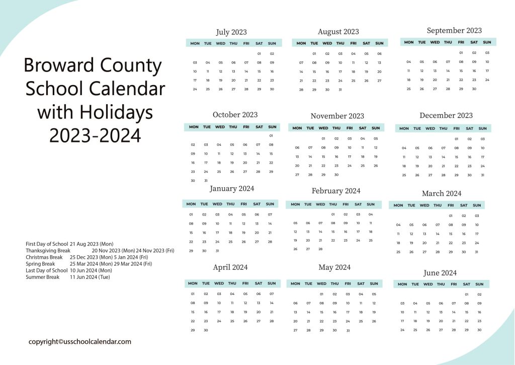 Broward County School District Calendar